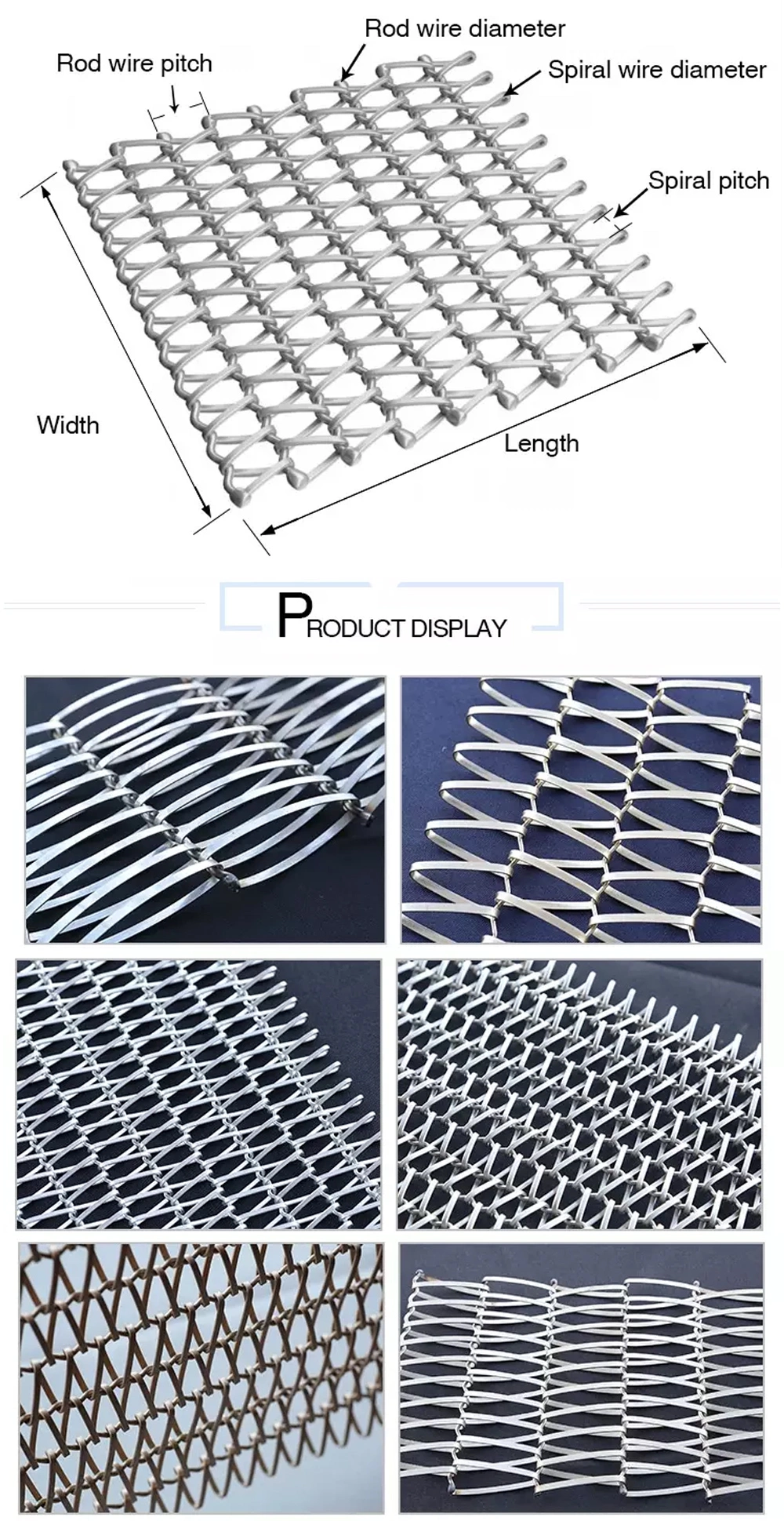 Roestvrij staal 304 Riem van het Weefselmesh wire screen for conveyor van de Voedselrang de Duidelijke Nederlandse 0